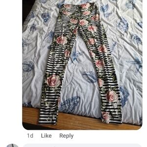 LuLaRoe Floral Striped Leggings - Black, White, Pink, Green